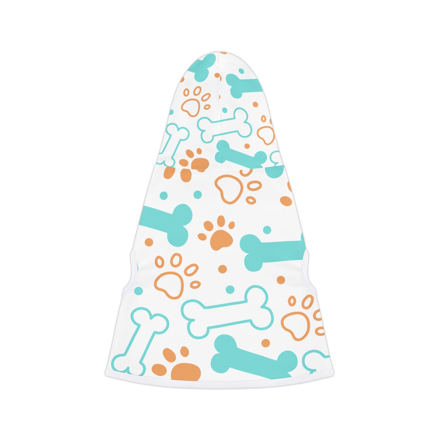 Pet Hoodie - Playful Bones & Paws Pattern Dog Hoodie (Aqua & Orange)