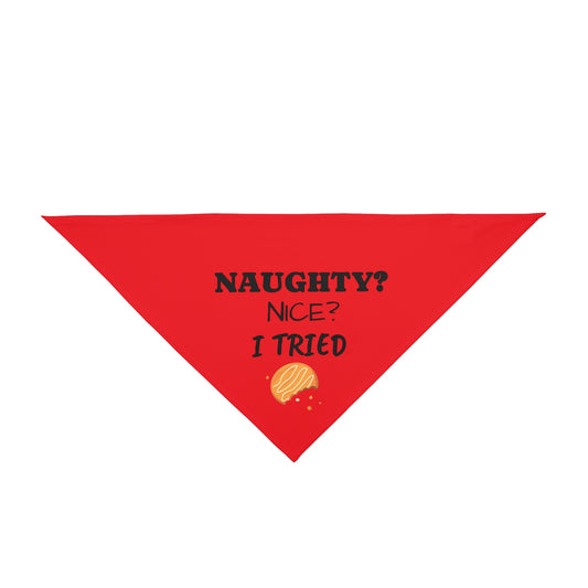 Naughty? Nice? I Tried Pet Bandana - Funny Holiday Dog Bandana with Cookie Graphic