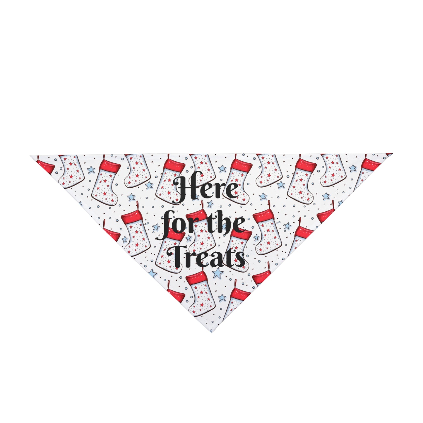 Pet Bandana — “Here for the Treats” Christmas Stocking Print Dog Bandana