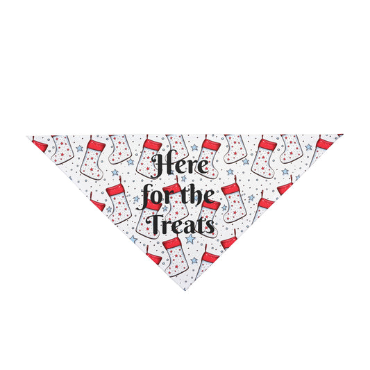 Pet Bandana — “Here for the Treats” Christmas Stocking Print Dog Bandana