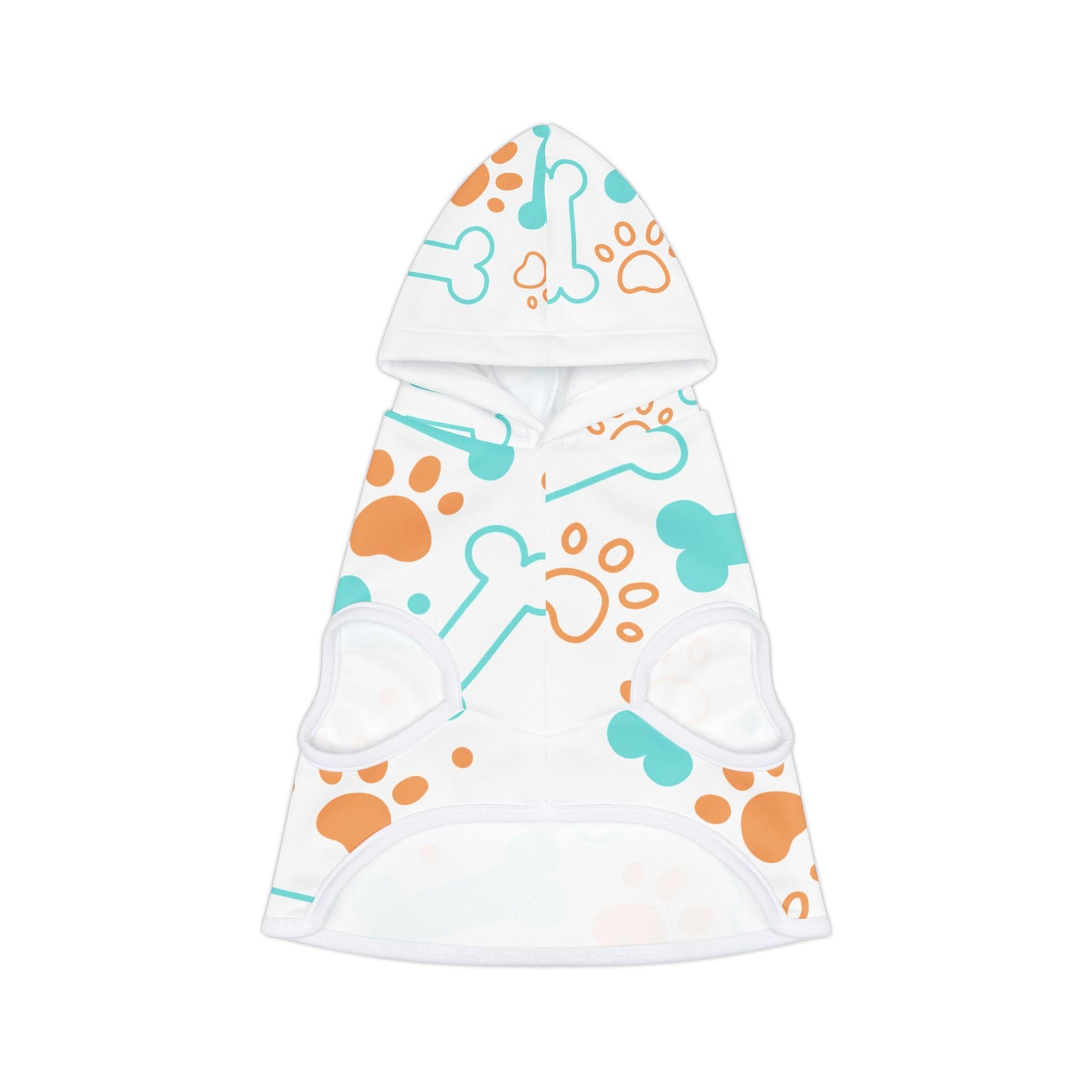 Pet Hoodie - Playful Bones & Paws Pattern Dog Hoodie (Aqua & Orange)
